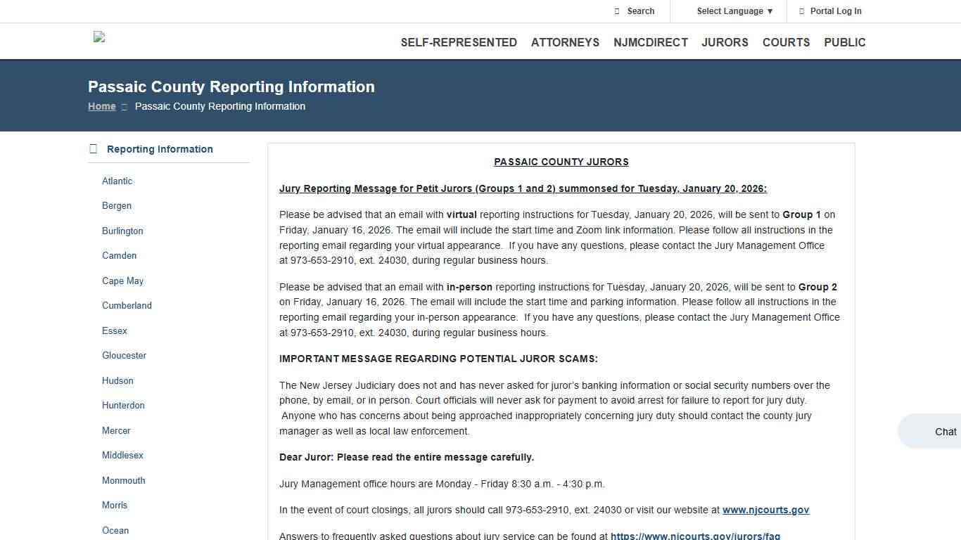 Passaic County Reporting Information | NJ Courts